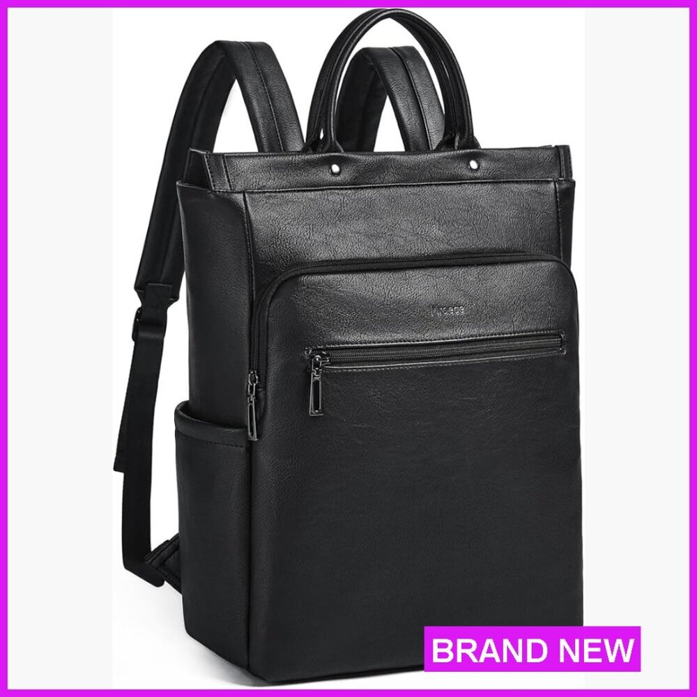 Leather Laptop Backpack Professional Chic Minimal Work Travel Daypack